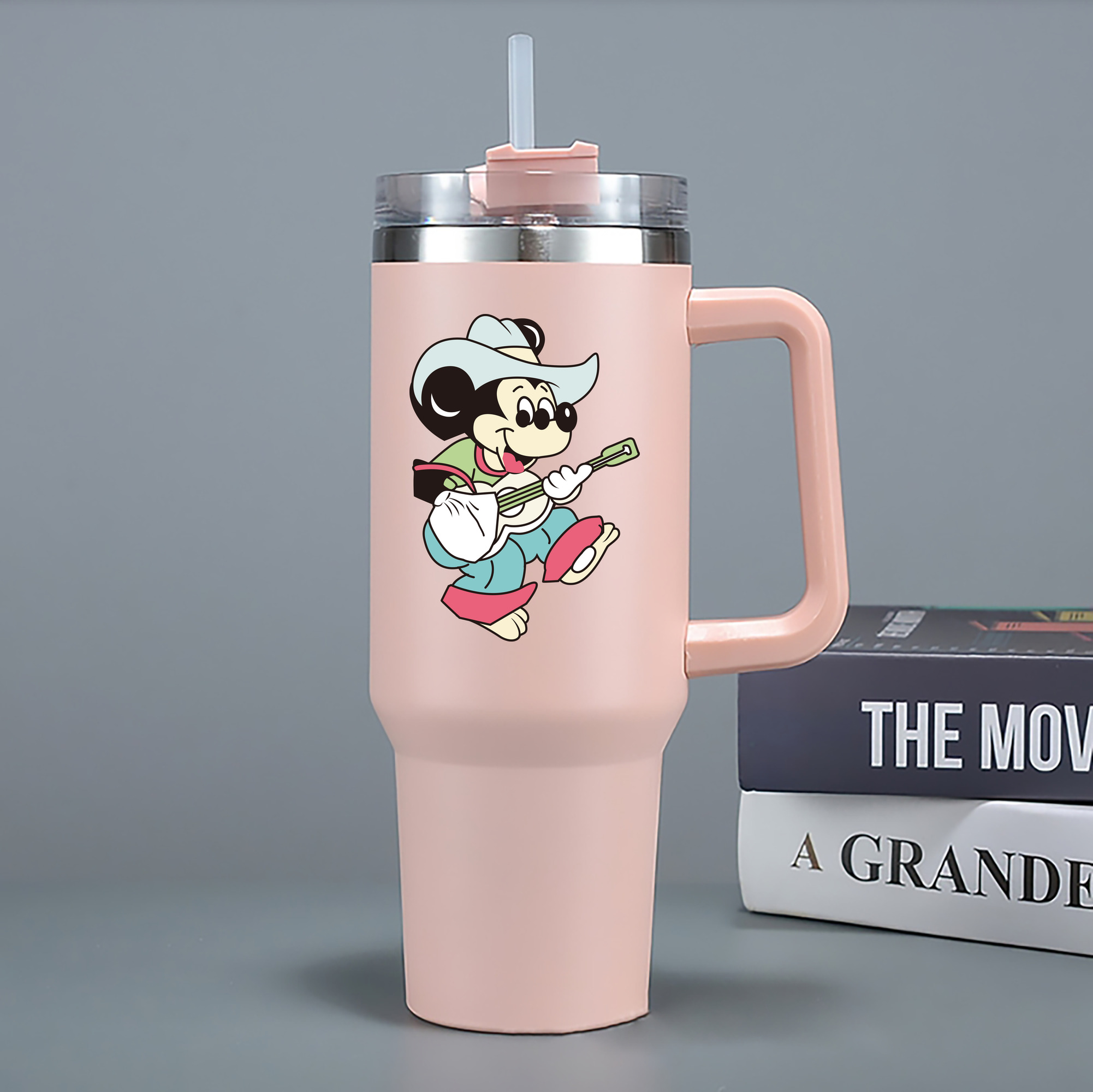 （画像用） ミッキーマウス Mickey Mouse 1200mL車用タンブラー - クリスタルステッカー（プラスチックストロー付き）
